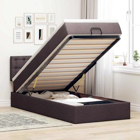 Cama otomana com colchão &amp; LEDs 90x200cm tecido castanho escuro