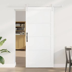 Porta Deslizante vidaXL com Conjunto de Ferragens Branca 93x202 cm Madeira Maciça Pinho