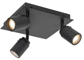 Foco de teto inteligente para casa de banho quadrado preto IP44 incl. 3 GU10 Wi-Fi - Ducha