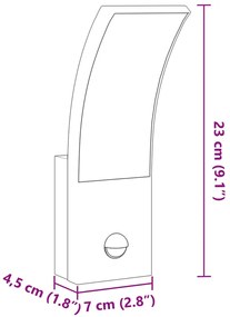 Candeeiros parede LED exterior c/ sensor 2 pcs alumínio preto