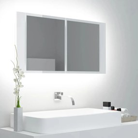 804977 vidaXL Armário espelhado casa de banho LED acrílico branco brilhante