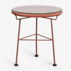Mesa Auxiliar Para Jardim Redonda Ø45 Cm Em Aço E Rattan Sintético Acapulco Terracota - Sklum