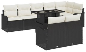 Conjunto de Sofá de Jardim com 9 Peças e Almofadas Rattan Preto