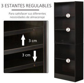 HOMCOM Estante para Livros de 5 Níveis com Prateleira Ajustável e Desenho Anti-Tombo Estante de Armazenamento para Sala de Estar Estúdio Escritório 63x29,5x176 cm Preto