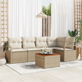 Conjunto de Sofás de Jardim de 6 Peças com Almofadas Bege, Polyrattan,