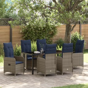 vidaXL Conjunto de Jantar de Jardim de 7 Peças com Almofadas Pretas Vime PE