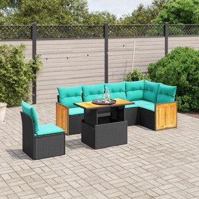 vidaXL 7 pcs conjunto de sofás p/ jardim c/ almofadões vime PE preto