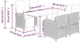 5 pcs conjunto de jantar p/ jardim com almofadões vime PE bege