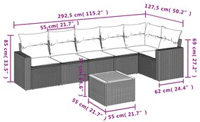 7 pcs conjunto de sofás p/ jardim com almofadões vime PE bege