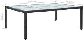 Mesa de jantar p/ exterior 200x150x74 cm vime PE preto