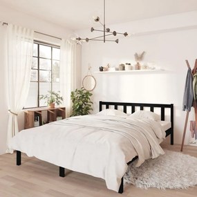 810061 vidaXL Estrutura de cama casal 135x190 cm pinho maciço preto