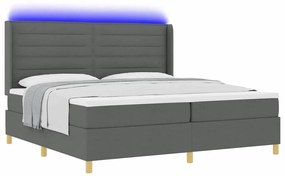 Cama Box Spring vidaXL com Colchão e LED Cinza Escuro 200x200 cm Tecid