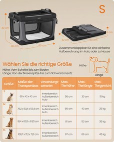Transportadora dobrável para animais estimação 60 x 42 x 42 cm com 4 portas em tecido de rede Preto