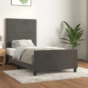 Estrutura de cama c/ cabeceira 90x200 cm veludo cinzento-escuro