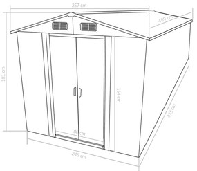 Abrigo de jardim 257x489x181 cm metal cinzento