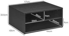 Móvel Auxiliar para Impressora de 2 Níveis Suporte de Impressora com 3 Compartimentos Estilo Moderno 47x40x22,5 cm Preto