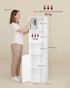 Estante com 5 prateleiras e porta, 31,8 x 24 x 145,9 cm Branco