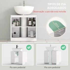 Móvel casa de Banho 60x30x59,8 cm para Lavatório Pousar (NÃO INCLUIDO) com 2 Portas e Prateleira Ajustável para Lavatórios com ou sem Pedestal Branco