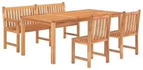 4 pcs conjunto de jantar p/ jardim madeira de teca maciça