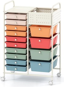 Carrinho de Arrumação com 14 Gavetas, 63 x 37 x 87,5 cm, Painel Perfurado e Rodas com Travão, Multicolor