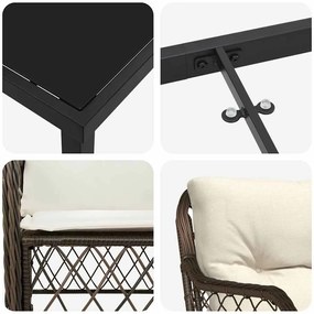 Conjunto de Jantar de Jardim com 7 Peças e Almofadas Marrons em Rattan