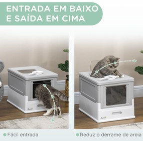 Caixa de Areia para Gatos Dobrável Caixa de Areia para Gatos Fechada com Bandeja Removível e Pá 47,5x35,5x36,7cm Cinza