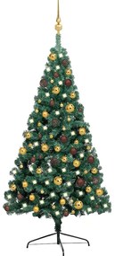 Meia árvore Natal artificial pré-iluminada c/ bolas verde