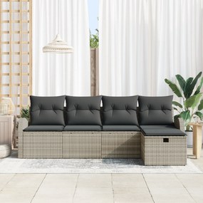 Conjunto de Sofá de Jardim de 5 Peças com Almofadas Cinza Claro de Rat