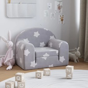 341797 vidaXL Sofá-cama infantil de c/ estrelas pelúcia cinzento-claro