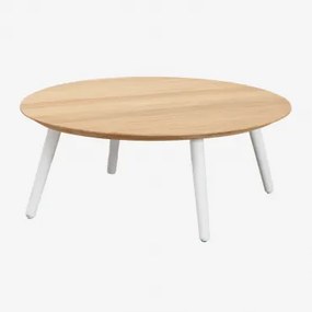 Mesa De Centro Para Jardim Redonda Ø80 Cm Em Madeira De Teca E Alumínio Salbury Branco - Sklum