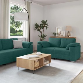 Conjunto de Sofás 2 Peças com Almofadas Verde Escuro em Tecido