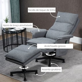 HOMCOM Poltrona Relax com Massagem e Apoio para os Pés Poltrona de Massagem Estofada em Linho com Controlo Remoto e 8 Áreas de Massagem Carga Máxima 120kg 78x81x99cm Cinza