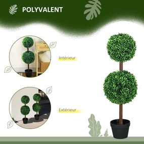 Conjunto de 2 árvores artificiais com duas esferas, incluindo tronco e vaso - altura 90 cm, verde