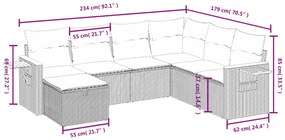 7 pcs conjunto sofás p/ jardim c/ almofadões vime PE cinzento