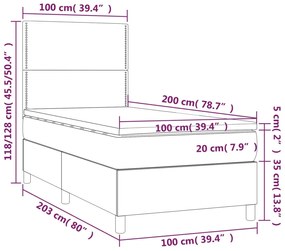 Cama box spring c/ colchão e LED 100x200 cm tecido cinza-escuro