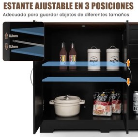 Armário de cozinha com 2 portas 2 gavetas Buffet sala de jantar 100 x 40 x 78 cm Preto