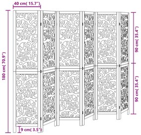 Biombo com 6 painéis madeira de paulownia maciça preto