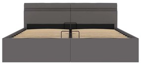 Cama hidráulica c/ arrumação LED 160x200cm couro artific. cinza