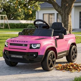 Carro elétrico para Crianças 12V 4x4 Land Rover Defender Rodas de espuma EVA, Assento Couro ecológico, Controlo remoto Rosa