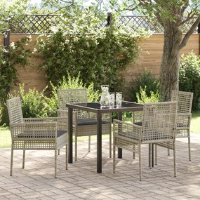 vidaXL Conjunto de Jantar de Jardim 5 Peças com Almofadas Cinza Claro Rattan Sintético