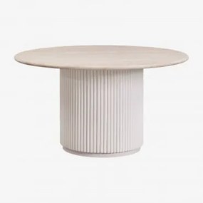 Mesa De Jantar Redonda Em Pedra Natural E Madeira De Manga Giselda Ø140 Cm & Travertine - Sklum