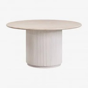 Mesa De Jantar Redonda Giselda Em Pedra Natural E Madeira De Manga Travertine & Ø140 Cm - Sklum