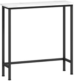 Mesa Consola Moderna Consola Estreita com Superfície com Efeito Mármore e Estrutura de Metal 75x24x76 cm Branco e Preto