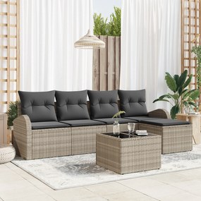 Conjunto de Sofá de Jardim de 6 Peças com Almofadas Vime Poliéster Cin