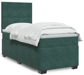 Cama com molas/colchão 90x200 cm veludo verde-escuro