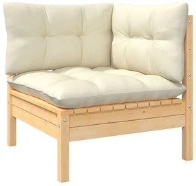 10 pcs conjunto lounge jardim c/ almofadões creme pinho maciço