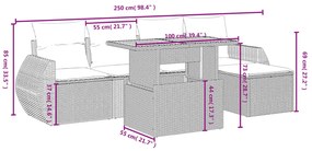 6 pcs conjunto de sofás p/ jardim com almofadões vime PE bege