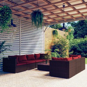 vidaXL 8 pcs conjunto lounge jardim c/ almofadões vime PE castanho