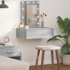 Mesa de Maquilhagem Suspensa com Luzes LED Cinza Sonoma