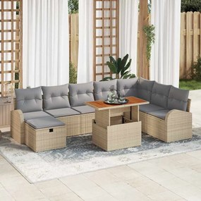 vidaXL Conjunto de Sofá de Jardim com Almofadas Bege de Rattan Poliéster